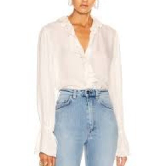 NWOT NILI LOTAN Cecily Ruffled Silk-Georgette Blouse - Ivory - Picture 3 of 7